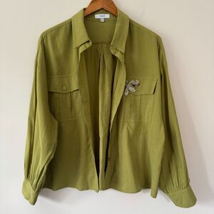 Twist Floral Lightweight Green Shirt Jacket Shacket Button Up US 8